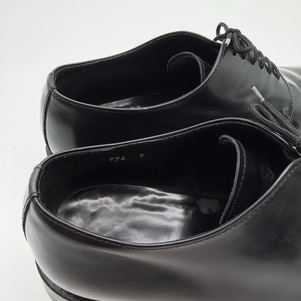 PRADA | Men’s Black Leather Derby Dress Shoes Square Toe Made in Italy 9